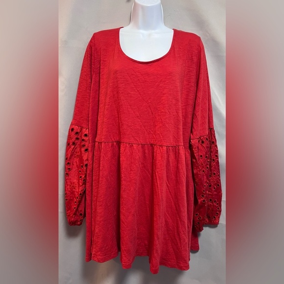 Torrid Plus Size 4X Red Eyelet Sleeve Babydoll‎ Top Women’s - Picture 1 of 12